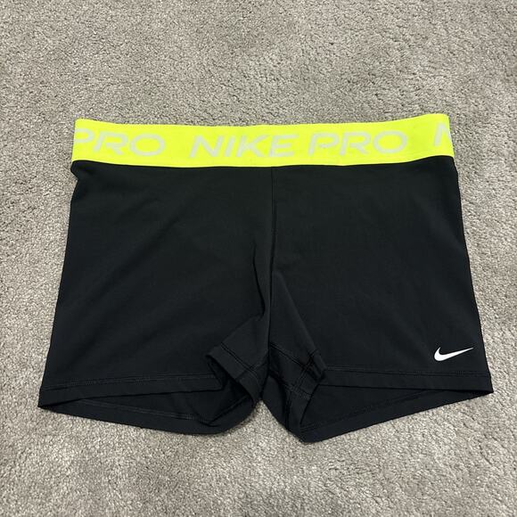 Nike Pro Compression Shorts Womens XL Black Neon Waistband Gym Training - Picture 1 of 3